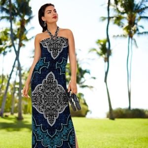 WHBM ~ Medium Sleeveless Printed Halter Maxi Dress